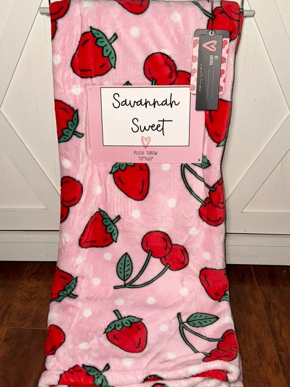 Savannah Sweet Pink Strawberry & Cherry Plush Throw Blanket